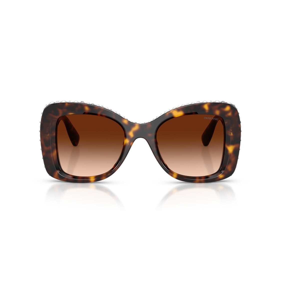 Swarovski 0Sk6062u Oversized Square Tortoiseshell Sunglasses With Crystal Accents
