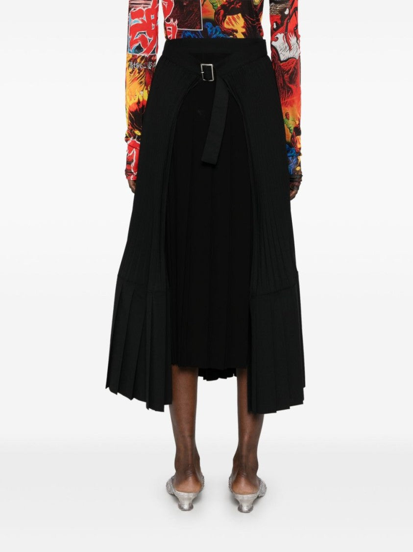 Junya Watanabe Flared Black Wool Midi Skirt