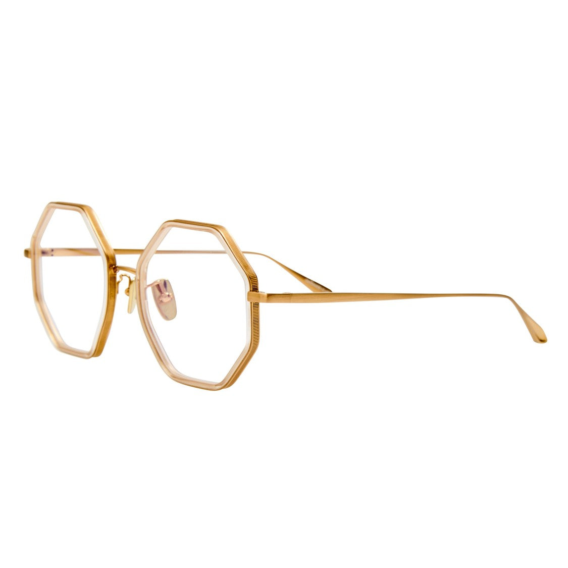 Linda Farrow Octagonal Titanium Frame Eyeglasses With Gold Finish