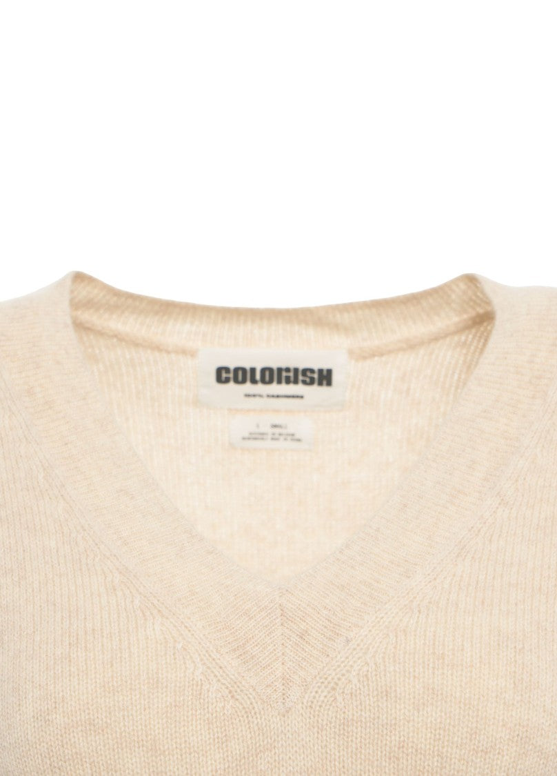 Crush Cashmere Gilet With V-Neck And Ribbed Hem