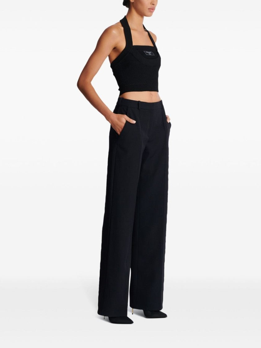 Balmain Black Lambs Wool Straight Leg Trousers