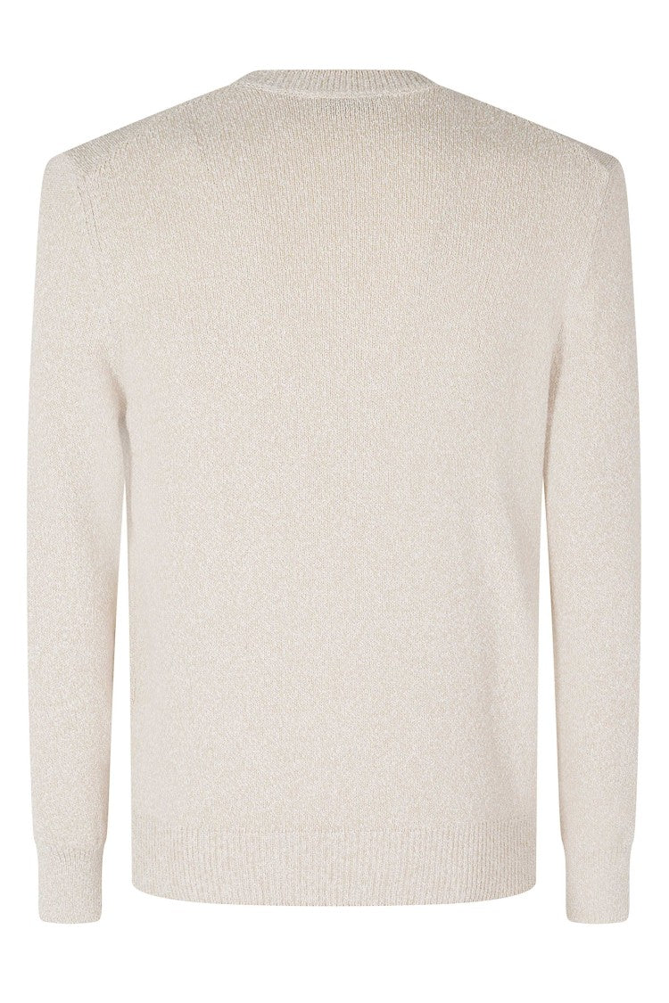 Gran Sasso Sand Round Neck Ribbed Trim Cotton Sweater