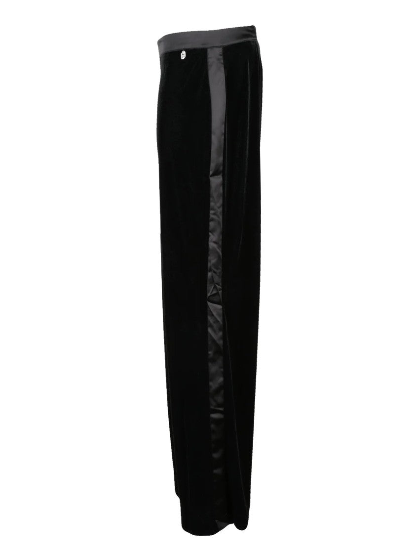 Liu Jo Black Satin Stripe Viscose-Blend Straight-Leg Pants