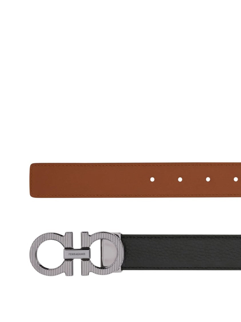 Ferragamo Reversible Black And Brown Leather Gancini Belt