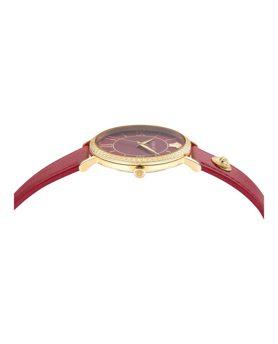 Versace V-Eternal Leather Watch With Red Guilloche Dial