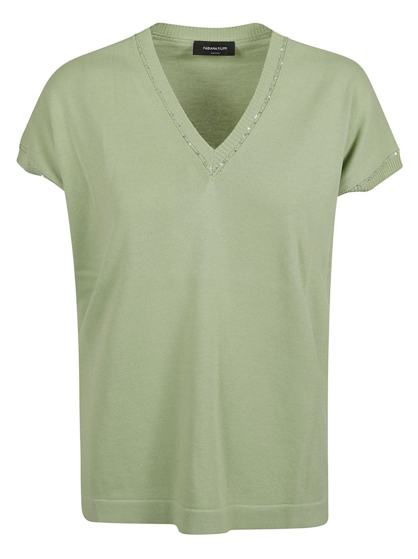 Fabiana Filippi V-Neck T-Shirt With Subtle Embellishments