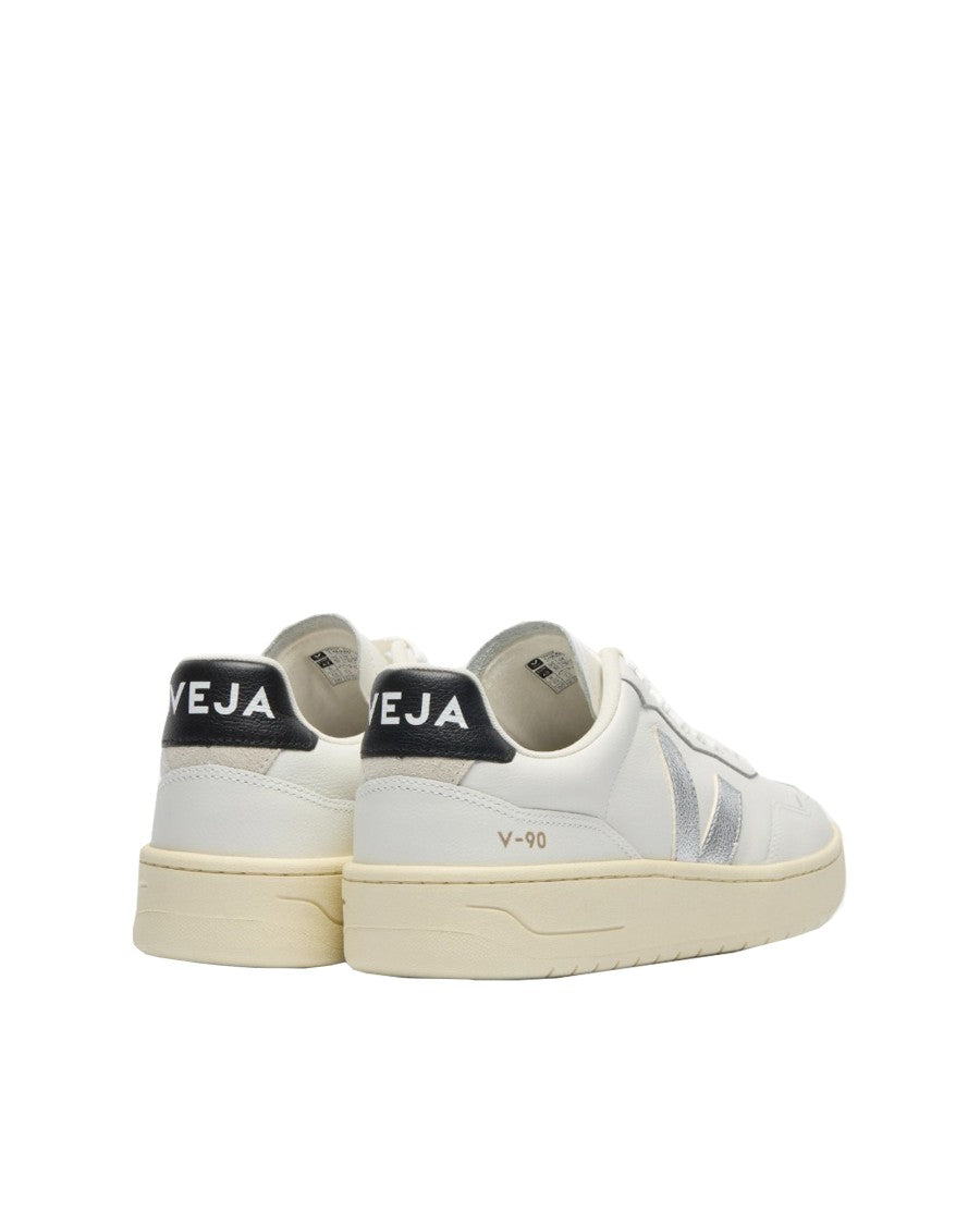Veja V-90 O.T. Sneakers In White Silver Black