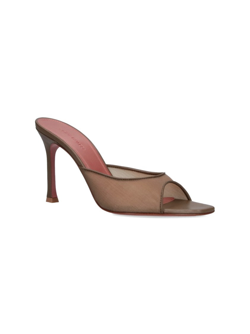 Amina Muaddi Beige Slim Flared High-Heeled Mule