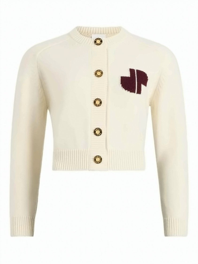Patou Cropped Intarsia Wool And Cashmere Cardigan With Gold-Tone Buttons