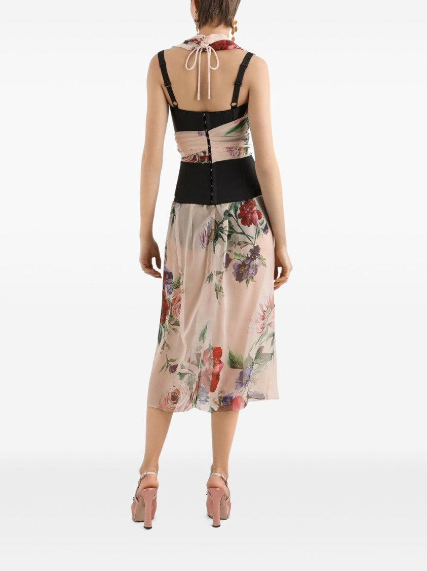 Dolce & Gabbana Multicolored Floral Bustier Top With Satin Base