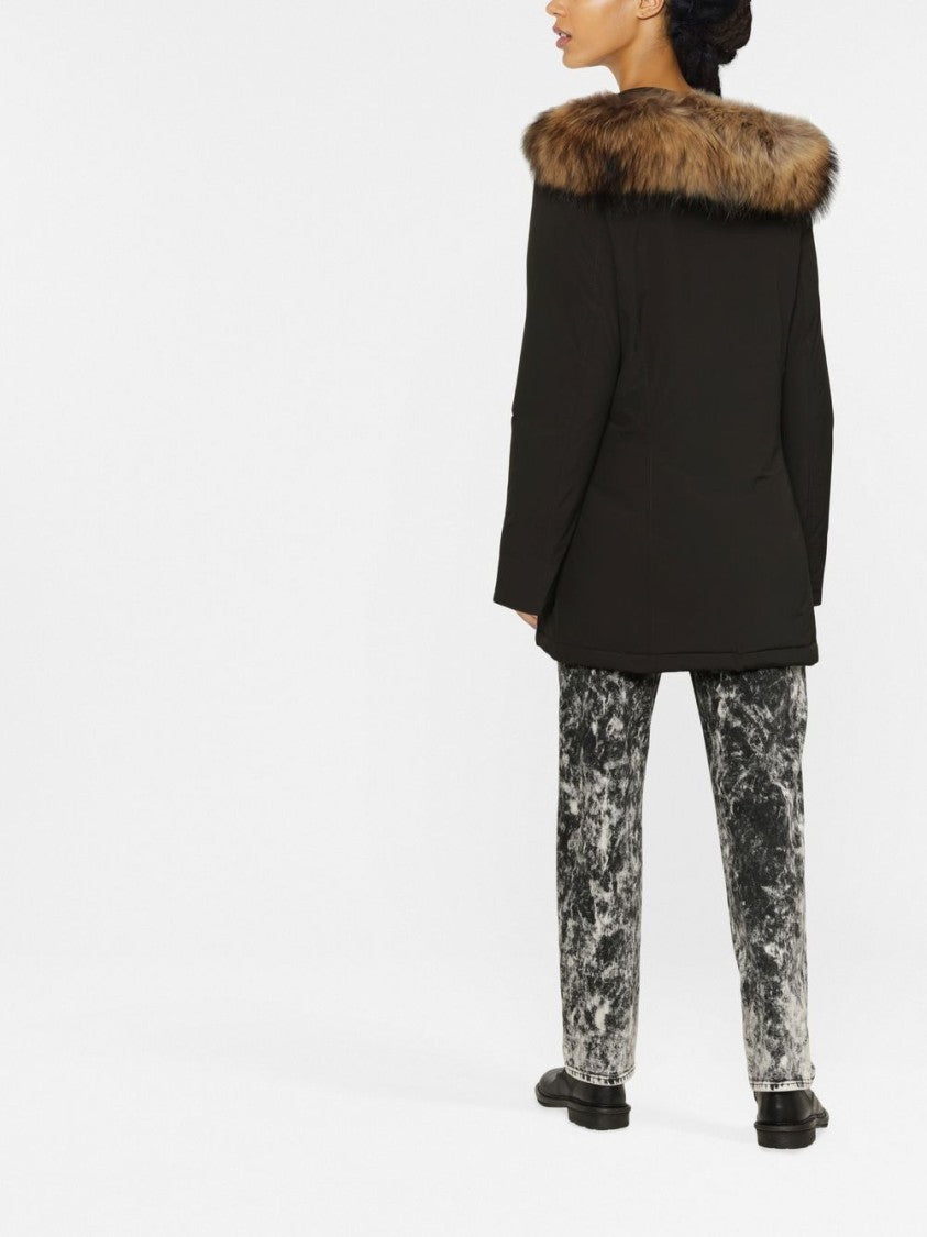 Woolrich Insulated Black Parka With Fur Trimmed Hood