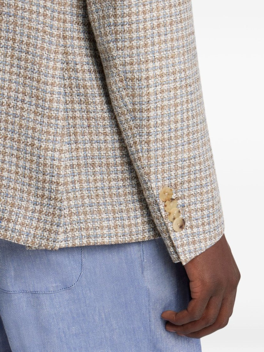 Etro Tailored Houndstooth Blazer With Floral Lining