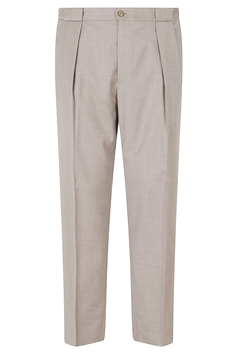 Briglia Beige Portobello Tailored Reverse Pleats Flannel Wool Pants