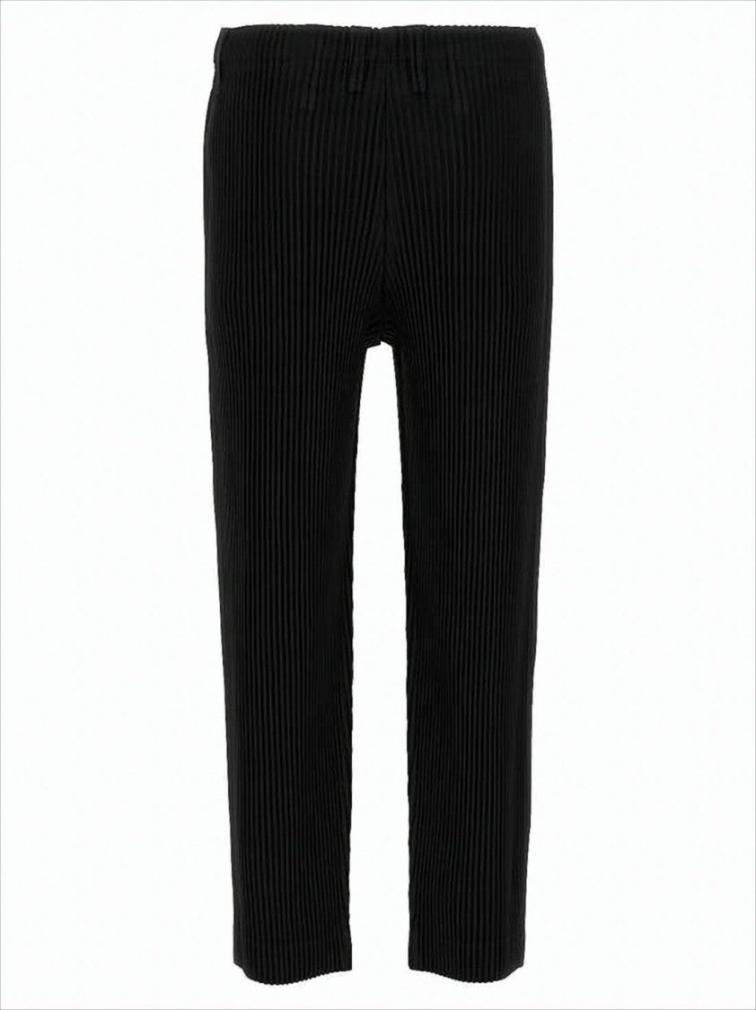 Homme Plissé Issey Miyake Pleated Black Straight-Leg Pants With Elastic Waistband