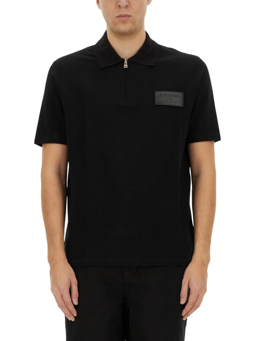 Balmain Black Polo Shirt With Zippered Collar