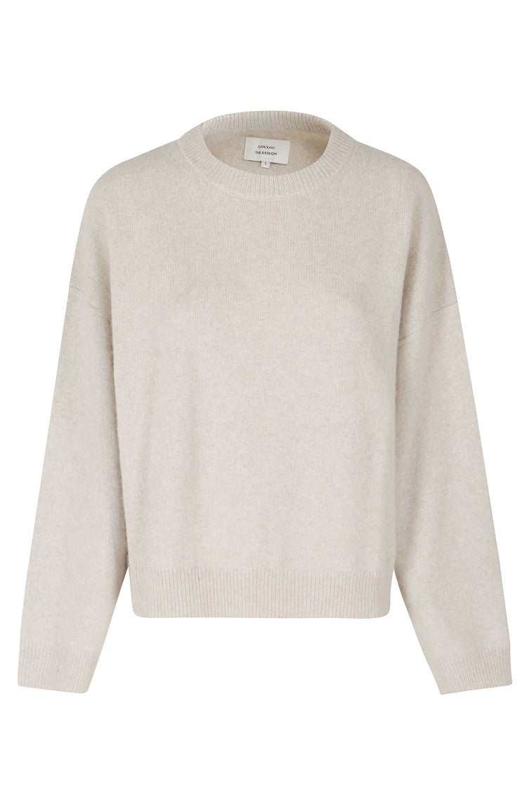 Loulou De Saison Tristan Stone Melange Wool-Yak Boxy Crewneck Sweater