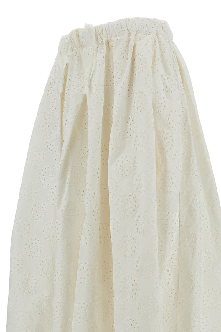 Comme Des Garçons Wide Leg Cotton Trouser Skirt With Eyelet Floral Pattern