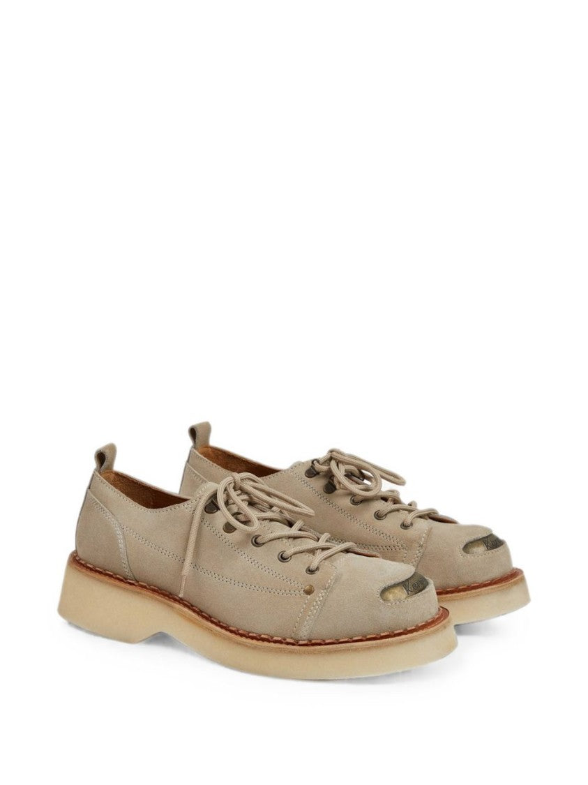 Kenzo Beige Suede Shoes With Metallic Toe Cap And Lace-Up Closure