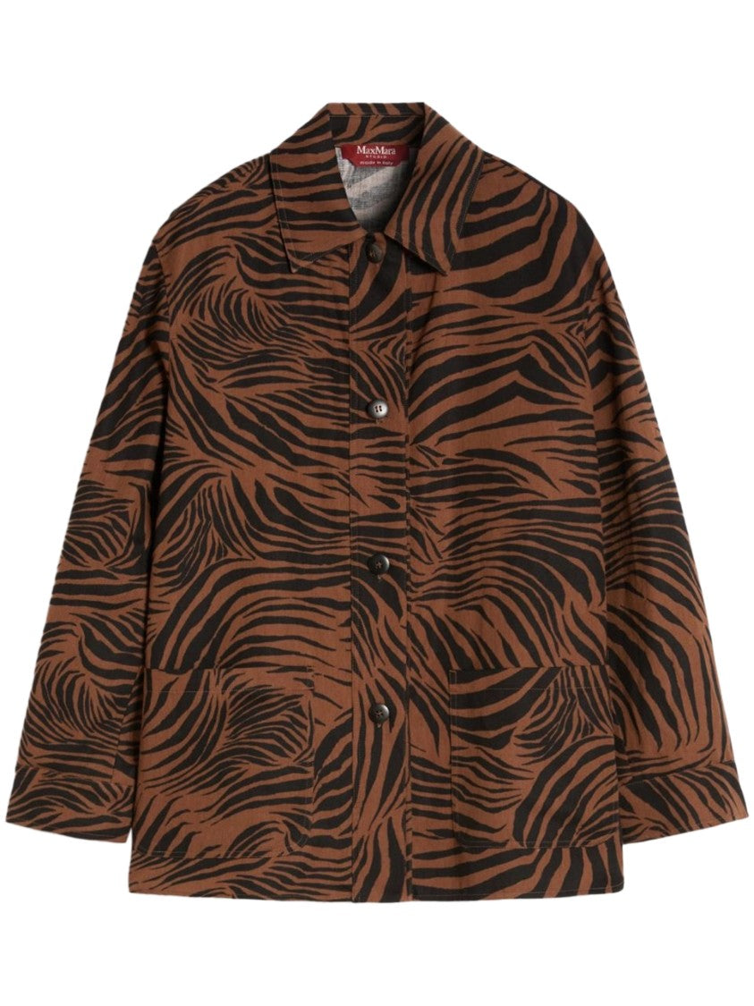 Max Mara Tiger Stripe Print Shirt Jacket With Classic Collar