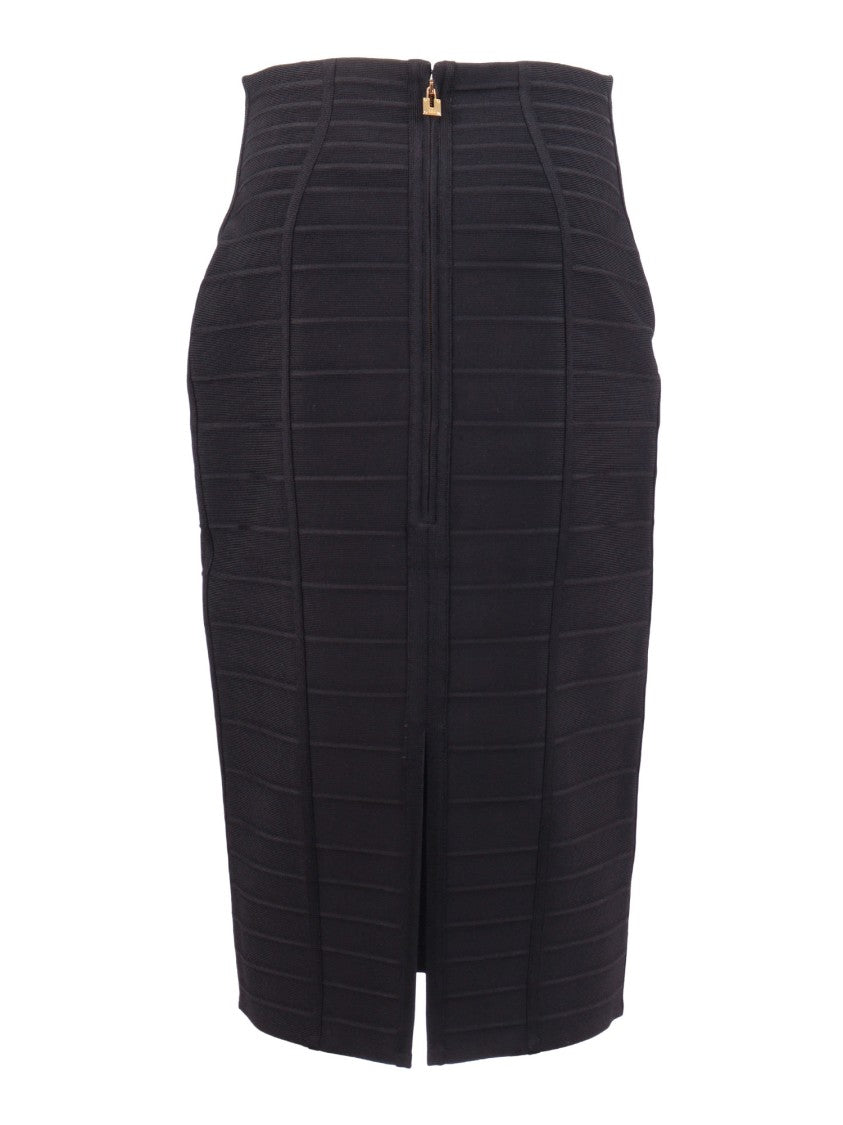Elisabetta Franchi Black High Waisted Knit Midi Skirt
