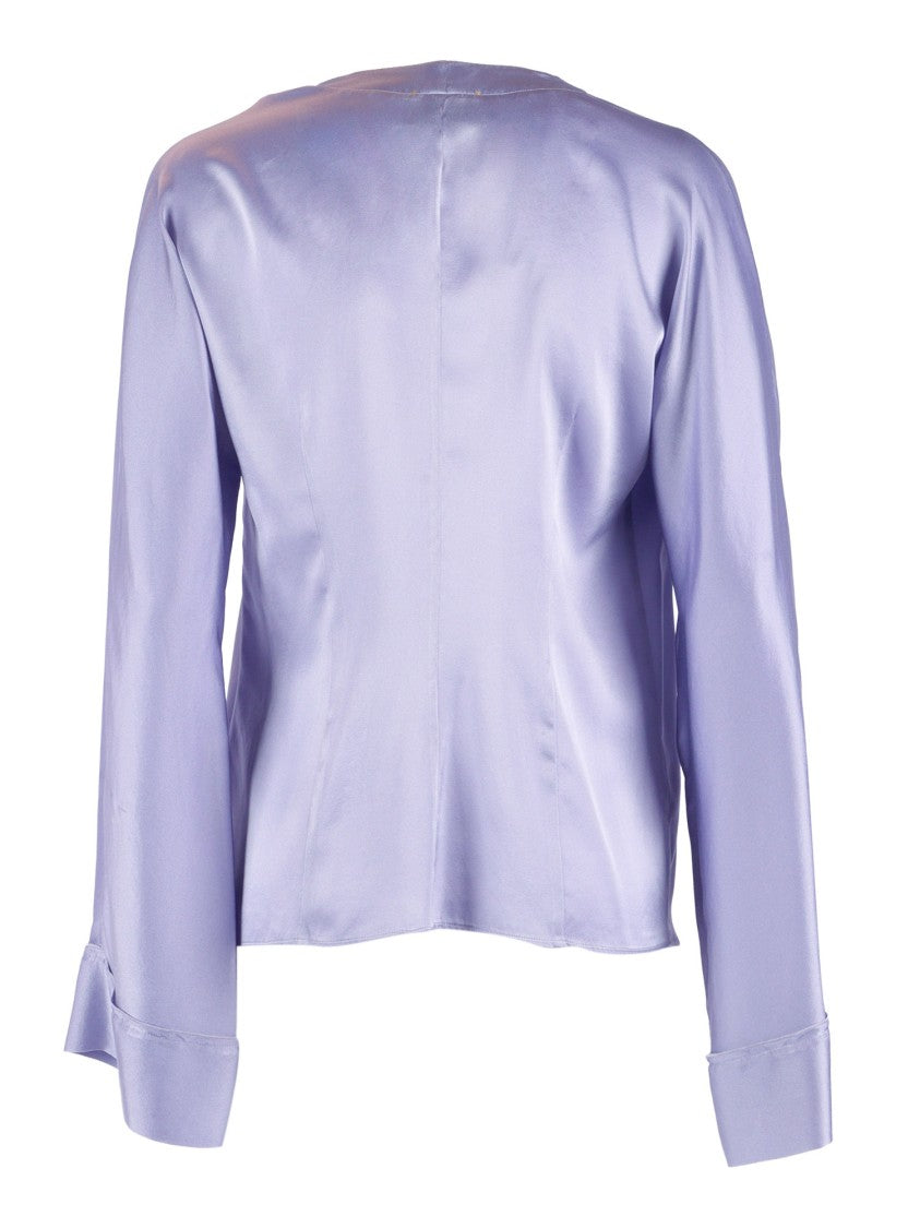 Forte Forte Shiny Stretch Silk Satin Wrap Blouse