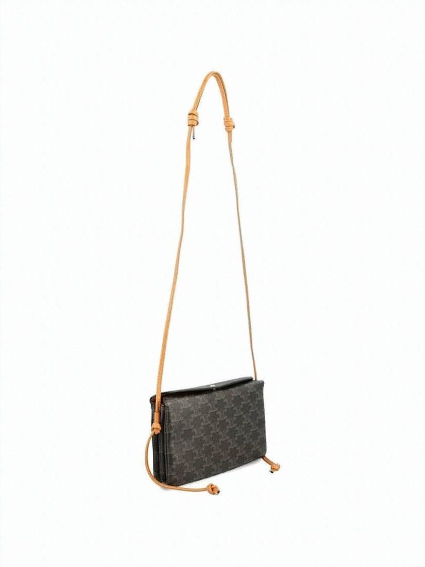 Celine Structured Rectangular Canvas Crossbody Bag With Lambskin Accents