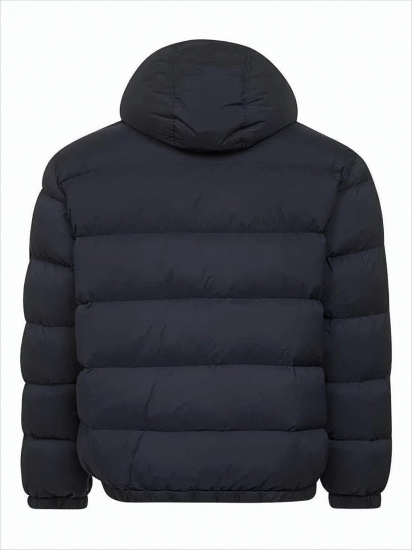 Stone Island Quilted Blue Padded Jacket With Hood And Flap Pockets