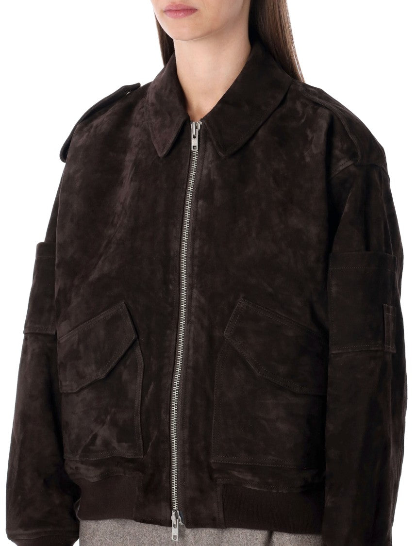 Sword Brown Suede Bomber With Patch Pockets