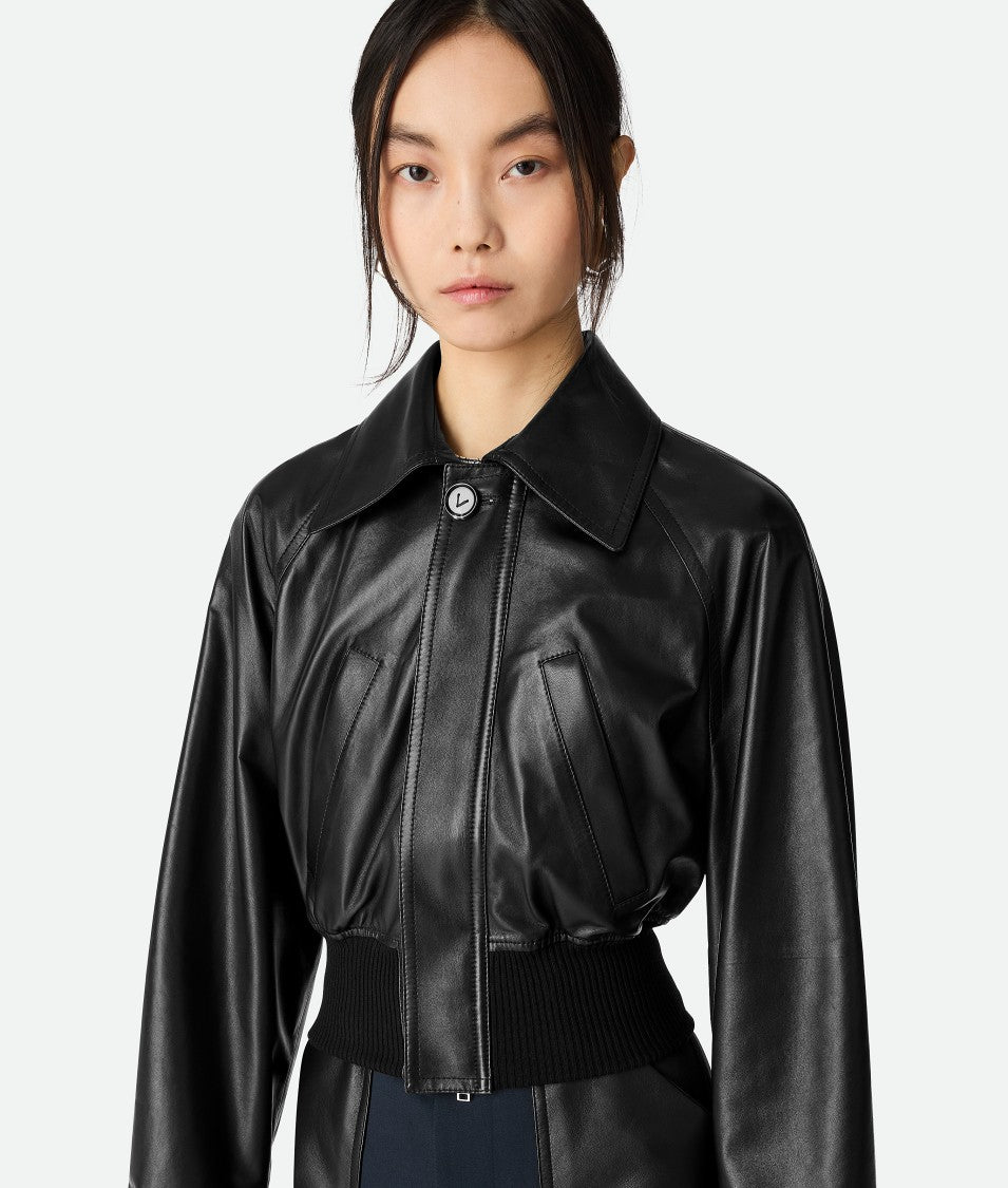 Bottega Veneta Cropped Black Jacket With Shiny Finish