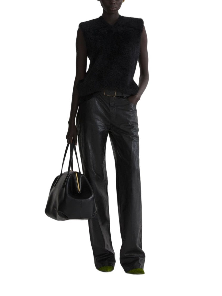 Mugler Black Plush Textured Padded Top