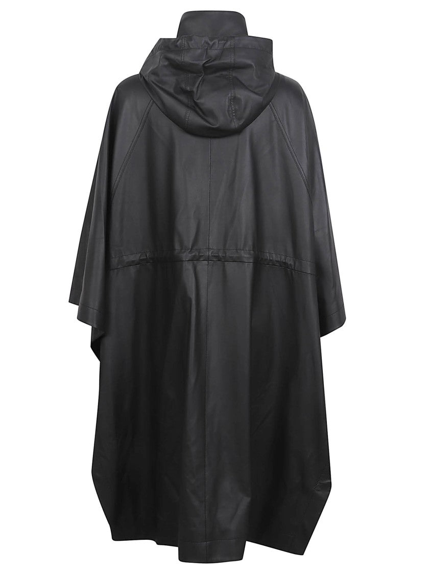 Yves Salomon Black Lamb Leather Jacket With Adjustable Hood And Flowing Sleeves