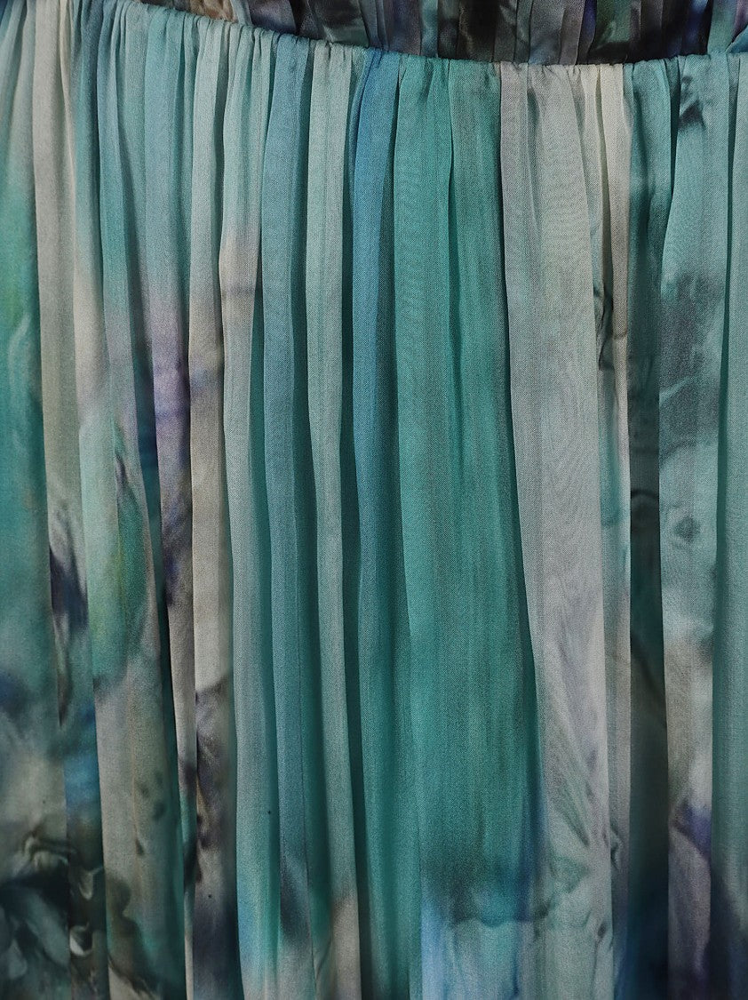 Alberta Ferretti Pleated Silk Chiffon Maxi Dress