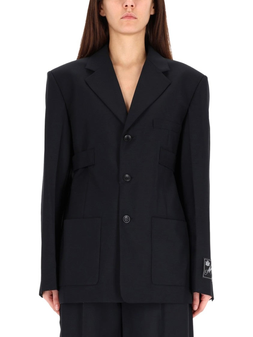 Alexander Wang Black Oversized Wool-Blend Three-Button Blazer