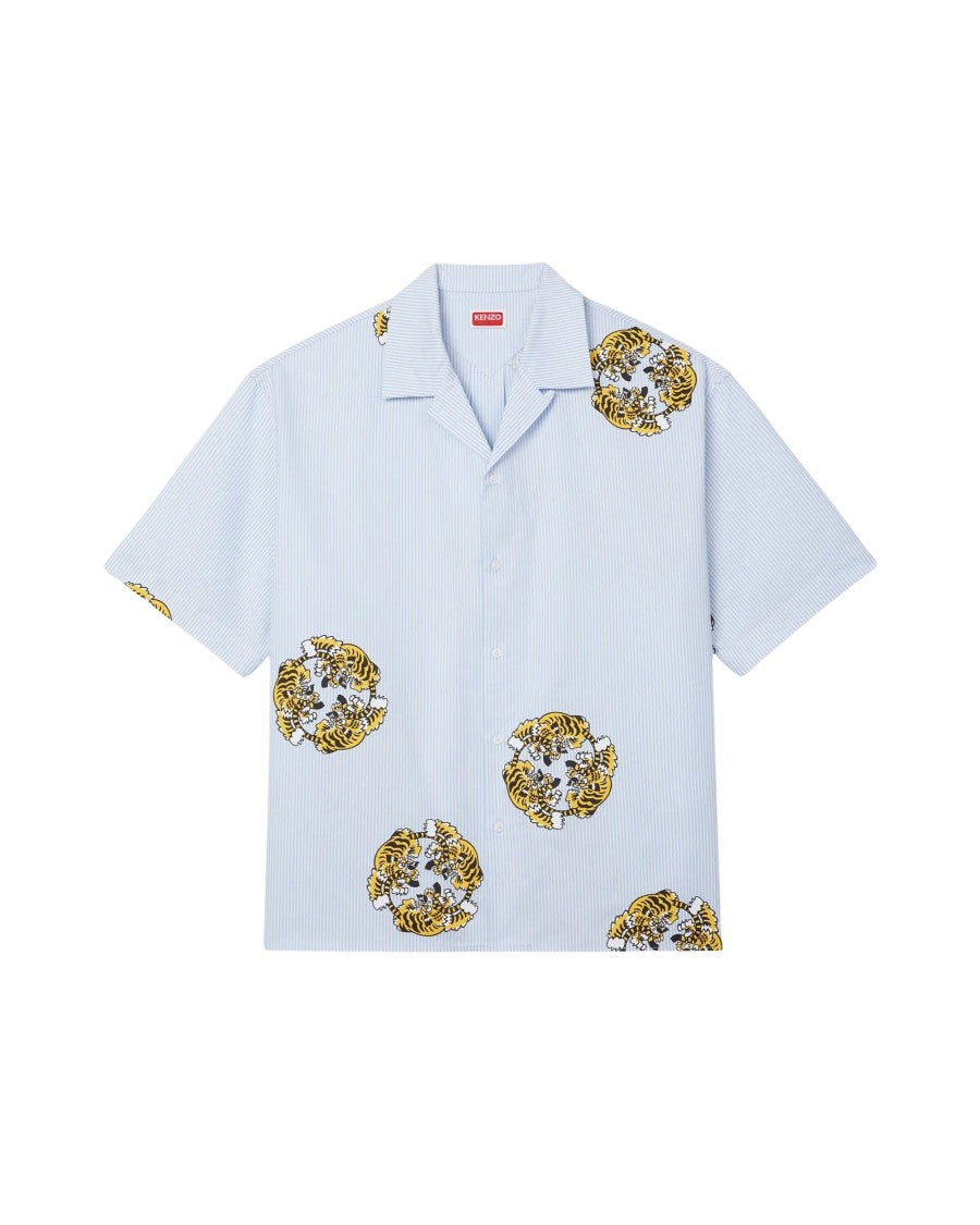 Kenzo Short-Sleeved Cotton Shirt With Playful Tiger Print