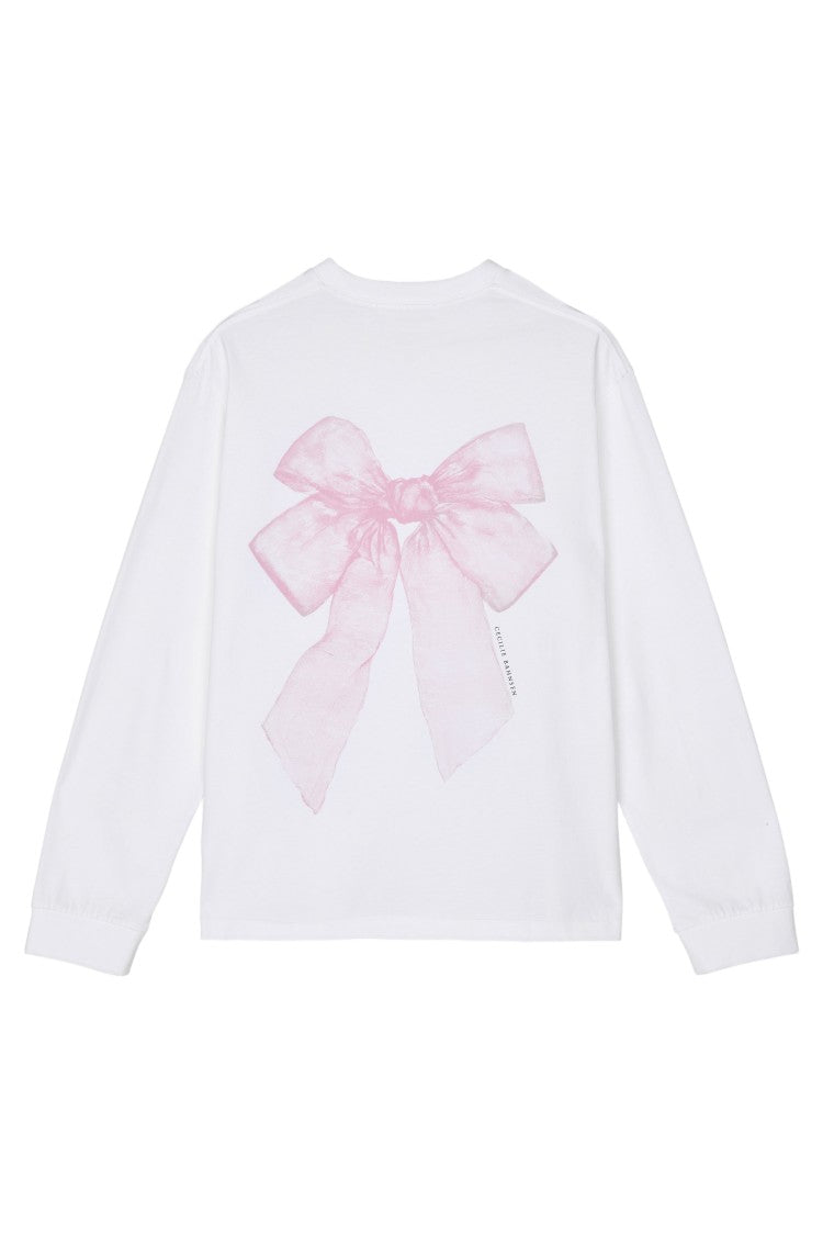 Cecilie Bahnsen Oversized Long-Sleeve Jersey Top With Pink Bow Accent