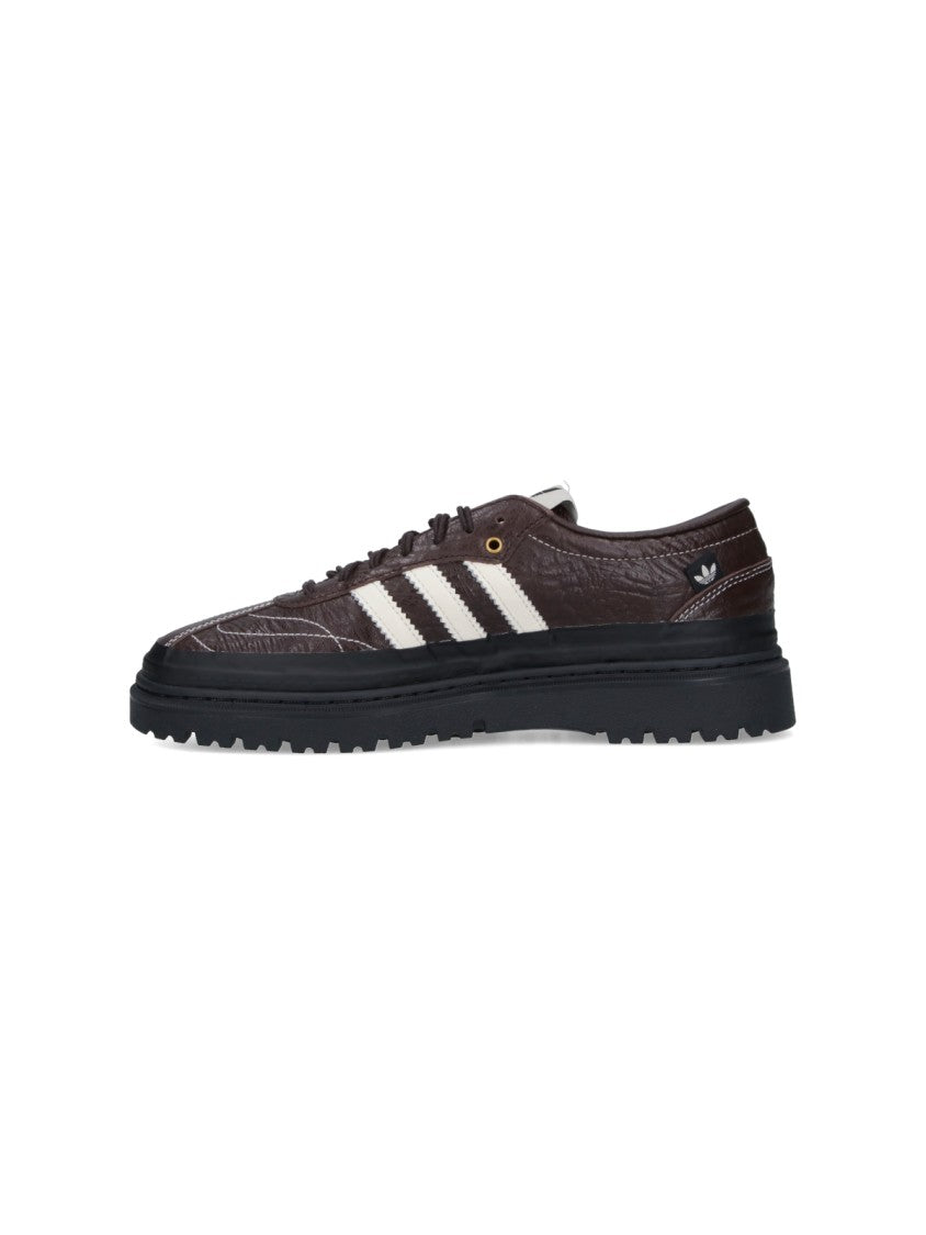 Adidas Textured Brown Leather Sneakers With Signature Three Stripes