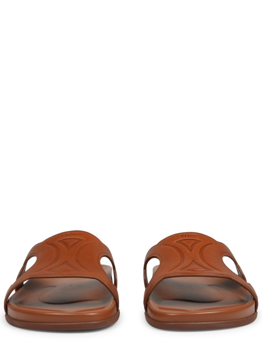Celine Triomphe Flat Embossed Calf Leather Sandals