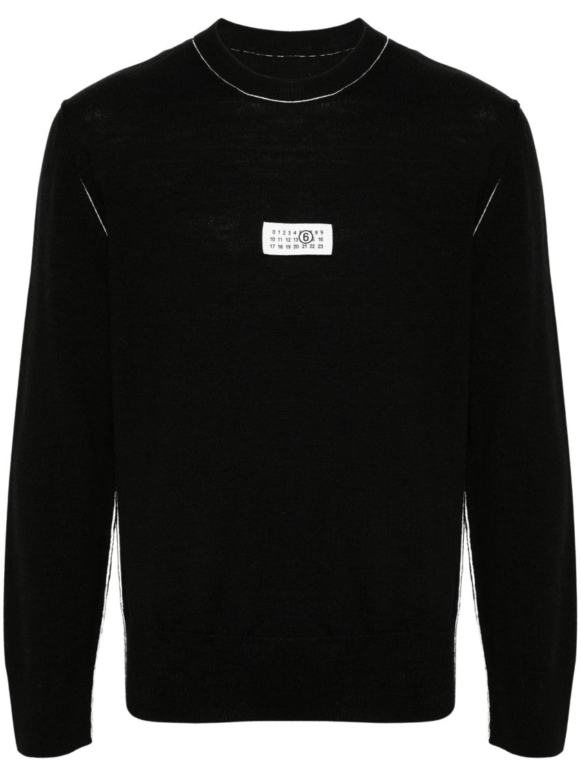 Mm6 By Maison Margiela Black Numbers Motif Fine-Knit Wool Sweater