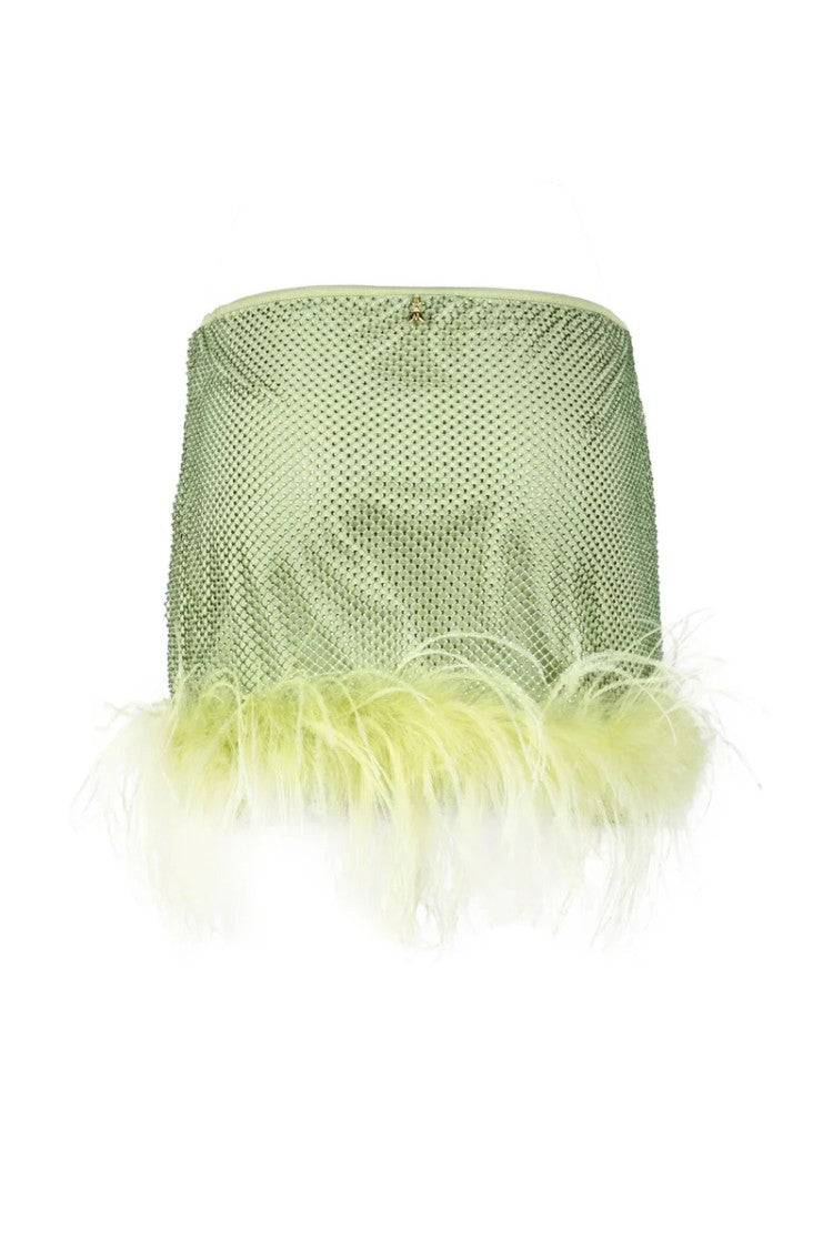 Patrizia Pepe Textured Green Skirt With Feather Trim
