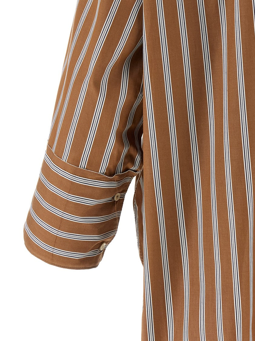 Maison Jejia Striped Cotton Poplin Shirt With Asymmetrical Hem And Raw Cut Details