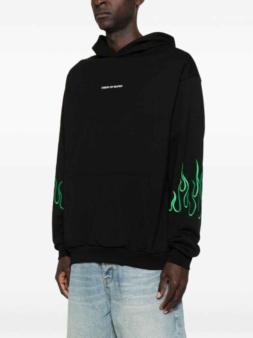 Vision Of Super Relaxed Fit Black Sweatshirt With Flame Embroidery
