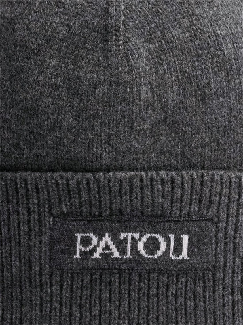 Patou Knitted Grey Beanie Hat With Ribbed Cuff