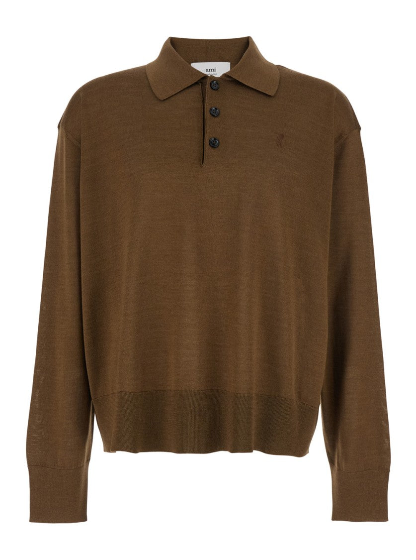 Ami Brown Polo Shirt With Classic Collar