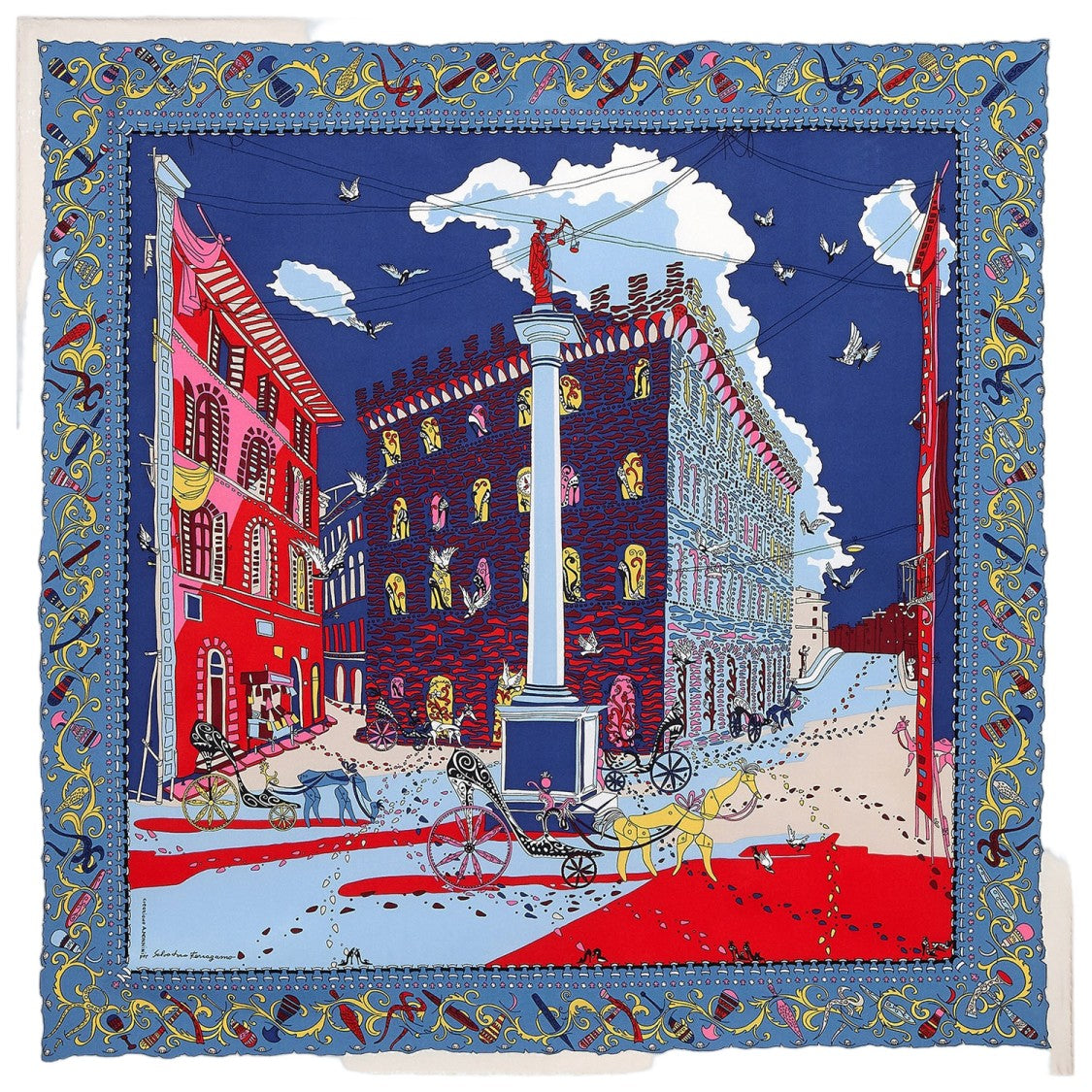 Salvatore Ferragamo Palazzo Print Silk Scarf With Square Design