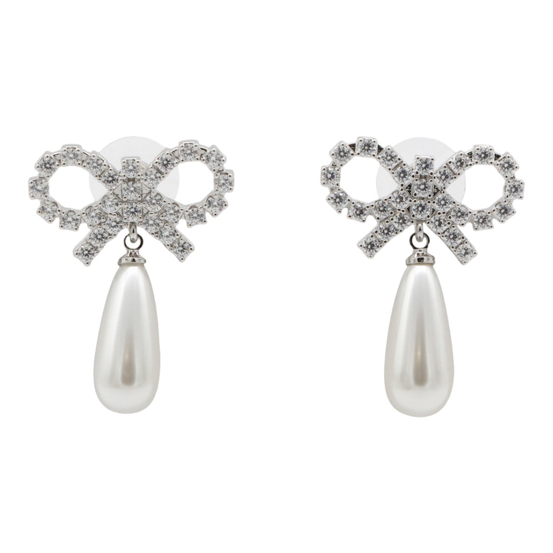 Self-Portrait Bow Design Earrings With Teardrop Pearl Pendant