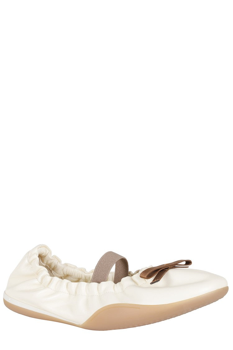 3Juin White Naomi 005 Miloki Bow Elastic-Band Leather Flats