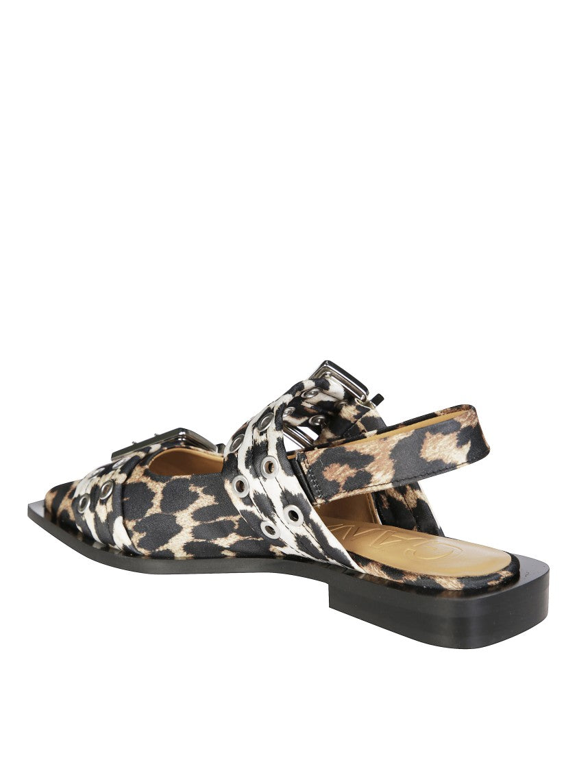 Ganni Feminine Buckle Ballerina Satin Print