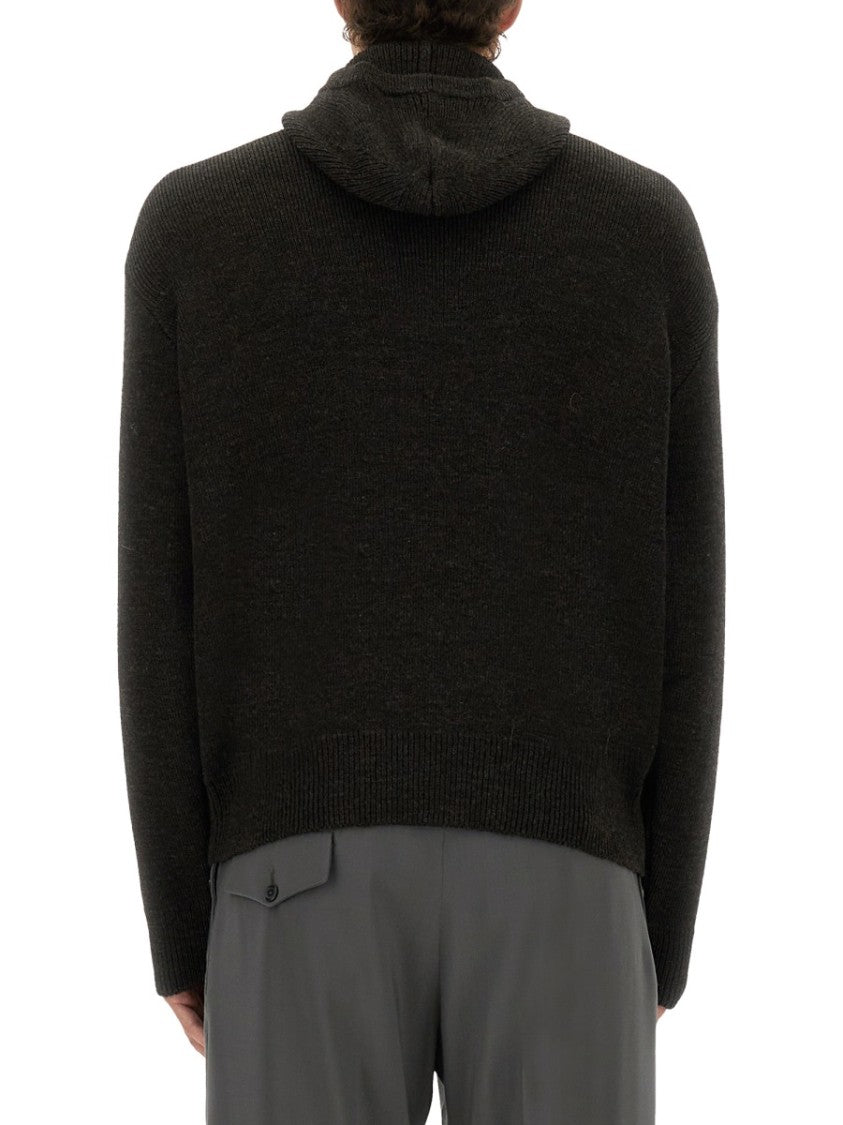 Lemaire Knitted Hooded Sweater With Ribbed Detailing