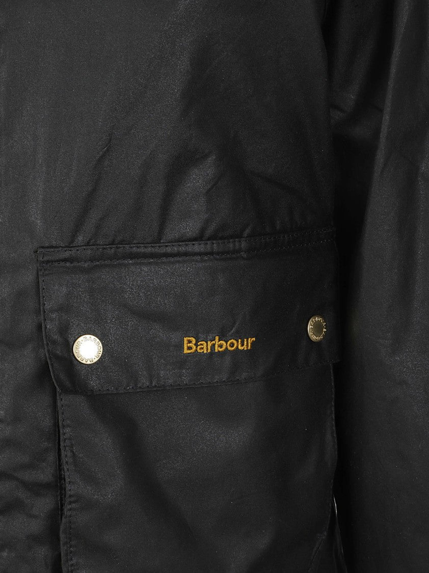 Barbour Cropped Waxed Cotton Jacket With Tartan Lining
