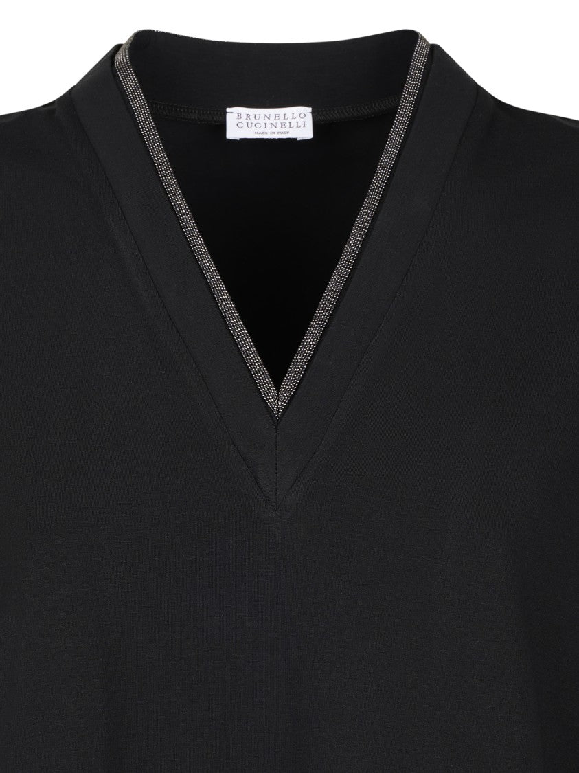 Brunello Cucinelli V-Neck T-Shirt With Relaxed Fit And Contrasting Trim